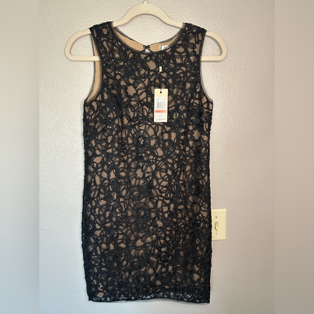 Studio M “ZAIRA” black & nude tulle embellished sequin cocktail party dress NWT
